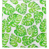 モンステ葉ラの水色 シャワーカーテン (正面)