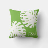 モンステ葉ラグリーンホワイト沿岸モダン クッション (裏面)