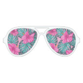 モンステ葉ラティール（緑がかった色）とハイビスカスのピンク アビエーターサングラス (正面)