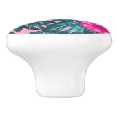 モンステ葉ラティール（緑がかった色）とハイビスカスのピンク セラミックノブ (側面)