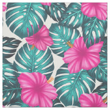 モンステ葉ラティール（緑がかった色）とハイビスカス、ホワイトピンク