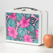 モンステ葉ラティール(緑がかった色)とハイビスカス メタルランチボックス (インサイチュ)