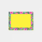 モンステ葉ラティール(緑がかった色)とハイビスカス、黄色にピンク ポストイット (正面)