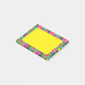 モンステ葉ラティール(緑がかった色)とハイビスカス、黄色にピンク ポストイット (アングル)