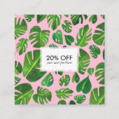 モンステ葉ラ熱帯図解入りの、写真付きのの水色 割引カード (正面)