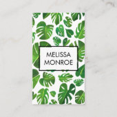 モンステ葉ラ熱帯図解入りの、写真付きのの水色 名刺 (正面)