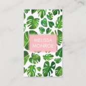 モンステ葉ラ熱帯図解入りの、写真付きのの水色 名刺 (正面)