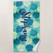 モンステ葉ラ熱帯水彩海軍青色名 ビーチタオル (正面)