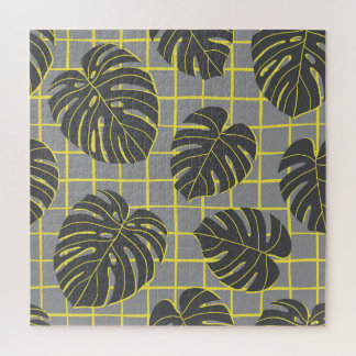 モンステ葉ラ：イエローグレーモダン抽象芸術 ジグソーパズル