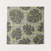 モンステ葉ラ：イエローグレーモダン抽象芸術 タペストリー (正面(横))