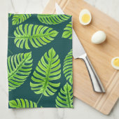 モンステ葉ラ、熱帯水色パターン キッチンタオル (四つ折り)
