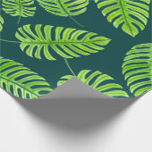 モンステ葉ラ、熱帯水色パターン ラッピングペーパー (角)