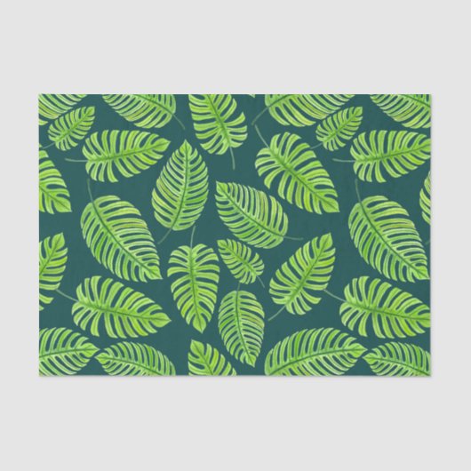 モンステ葉ラ、熱帯水色パターン 薄葉紙 (正面)