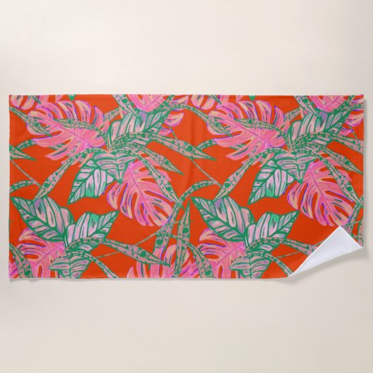 モンスラのヤシの葉 ビーチタオル (正面)