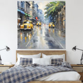 モンスーン魔法:雨のコルカタ – 油絵 キャンバスプリント (インサイチュ (寝室))