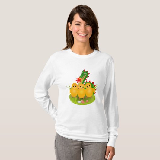 モンズの竜と3羽のひよこからのイースターハッピー Tシャツ (正面フル)