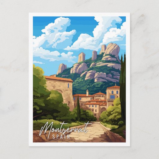 モンセラットスペインヴィンテージ旅行イラストレーション ポストカード (正面)