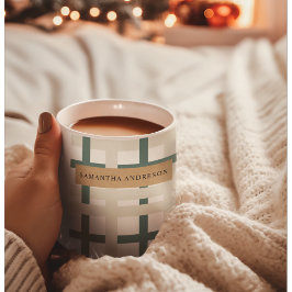 モンタックモダングリッドグリーン&ベージュ コーヒーマグカップ