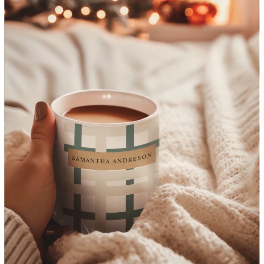 モンタックモダングリッドグリーン&ベージュ コーヒーマグカップ