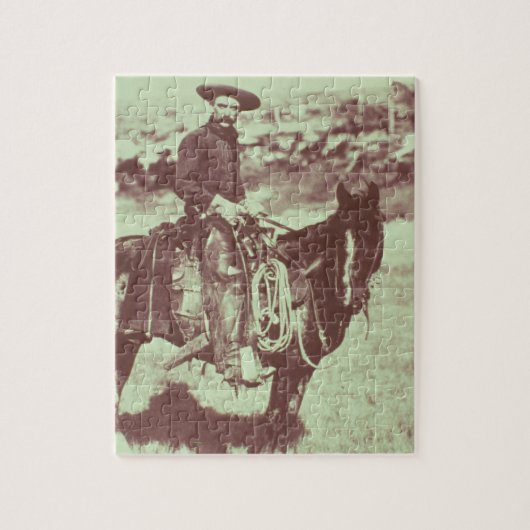 モンタナのカウボーイ、c.1880 (b/wの写真) ジグソーパズル (縦)
