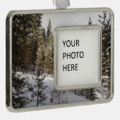 モンタナの冬の雪山の景色 シルバープレートフレームオーナメント (右)