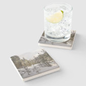 モンタナの冬の雪山の景色 ストーンコースター (横)