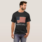 モンタナの地図州アメリカ国旗7月プライド4日 Tシャツ (正面フル)
