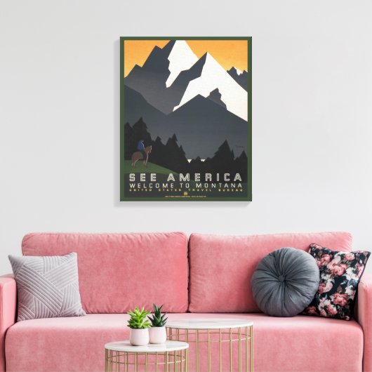 モンタナへの旅行を促進するヴィンテージのポスター。 キャンバスプリント (インサイチュ (リビング))