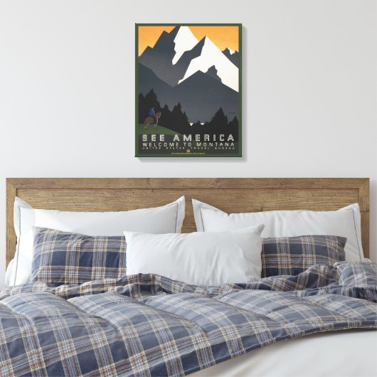 モンタナへの旅行を促進するヴィンテージのポスター。 キャンバスプリント (インサイチュ (寝室))