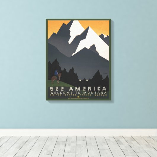 モンタナへの旅行を促進するヴィンテージのポスター。 キャンバスプリント (インサイチュ (ウッドフロア))