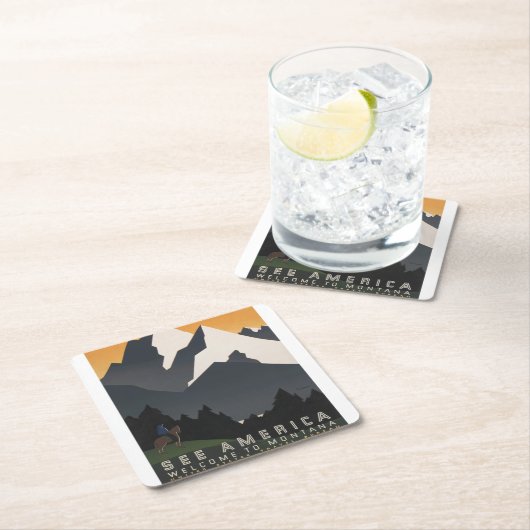 モンタナへの旅行を促進するヴィンテージのポスター。 スクエアペーパーコースター (インサイチュ)