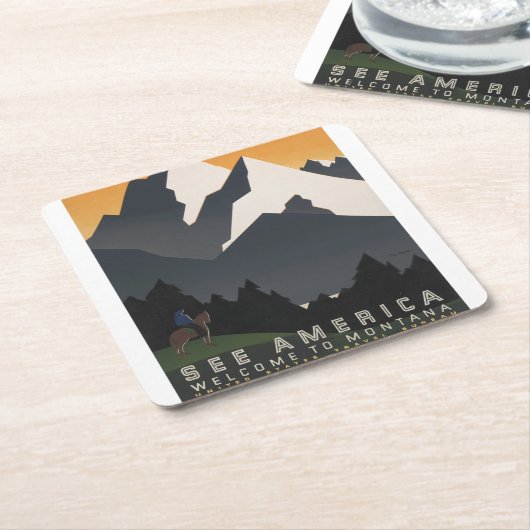 モンタナへの旅行を促進するヴィンテージのポスター。 スクエアペーパーコースター (アングル)