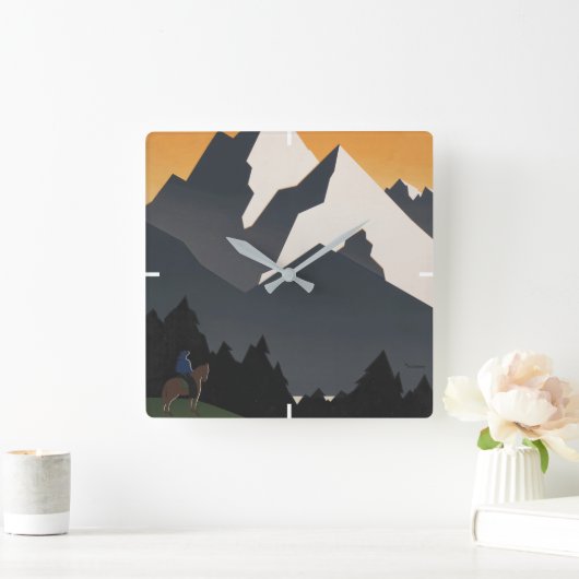 モンタナへの旅行を促進するヴィンテージのポスター。 スクエア壁時計 (ホーム)