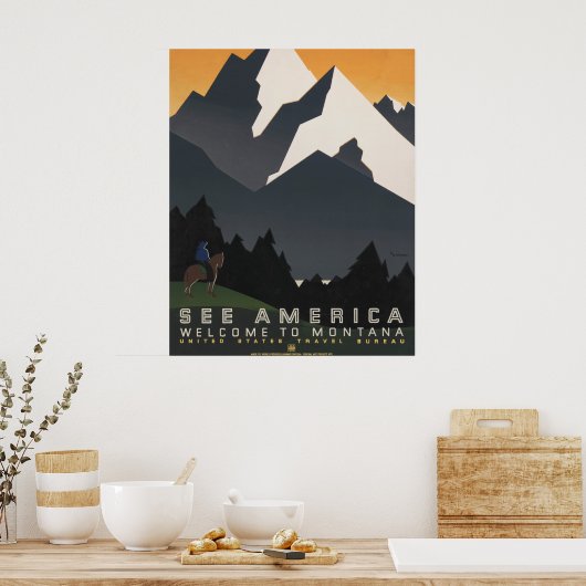 モンタナへの旅行を促進するヴィンテージのポスター。 ポスター (キッチン)
