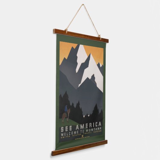 モンタナへの旅行を促進するヴィンテージのポスター。 吊り下げ型タペストリー (傾斜あり)