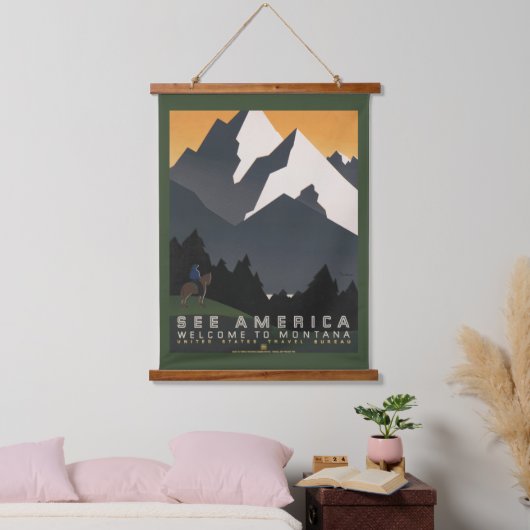 モンタナへの旅行を促進するヴィンテージのポスター。 吊り下げ型タペストリー (寝室)