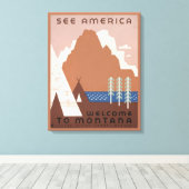 モンタナへの旅行を促進するヴィンテージのポスター。2 キャンバスプリント (インサイチュ (ウッドフロア))