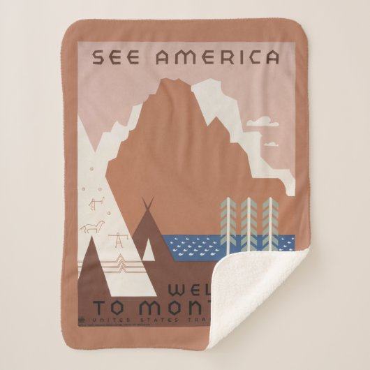 モンタナへの旅行を促進するヴィンテージのポスター。2 シェルパブランケット (正面)