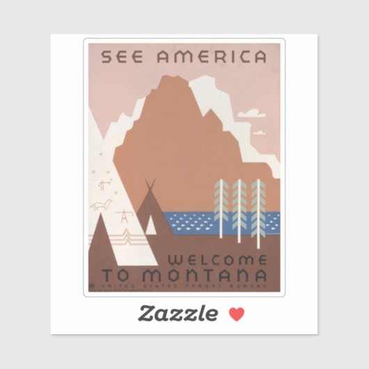 モンタナへの旅行を促進するヴィンテージのポスター。2 シール (シート)