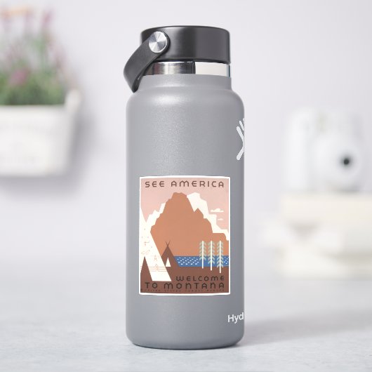 モンタナへの旅行を促進するヴィンテージのポスター。2 シール (HydroFlask)