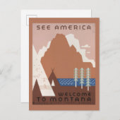 モンタナへの旅行を促進するヴィンテージのポスター。2 ポストカード (正面/裏面)