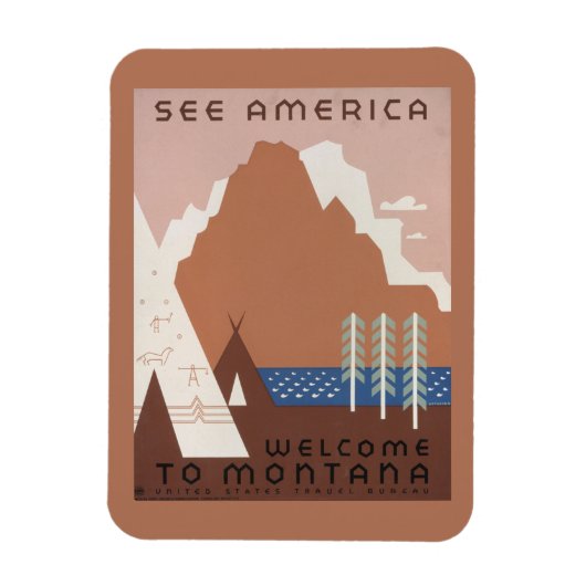 モンタナへの旅行を促進するヴィンテージのポスター。2 マグネット (縦)