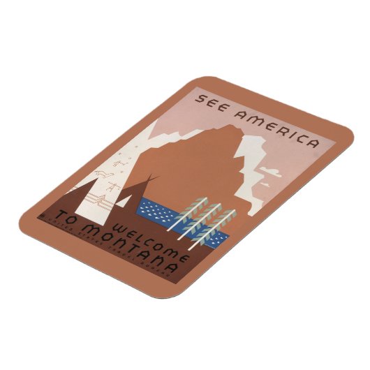 モンタナへの旅行を促進するヴィンテージのポスター。2 マグネット (左側)