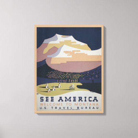 モンタナへの旅行を促進するヴィンテージ旅行ポスター キャンバスプリント (正面)