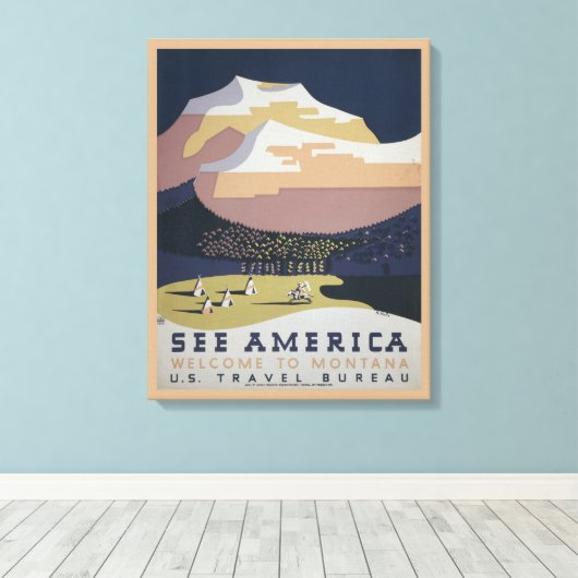 モンタナへの旅行を促進するヴィンテージ旅行ポスター キャンバスプリント (インサイチュ (ウッドフロア))