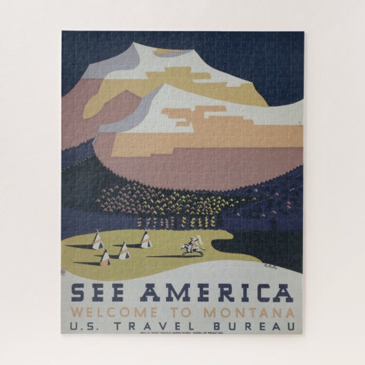 モンタナへの旅行を促進するヴィンテージ旅行ポスター ジグソーパズル (縦)