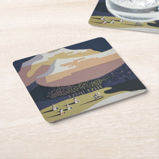 モンタナへの旅行を促進するヴィンテージ旅行ポスター スクエアペーパーコースター (アングル)