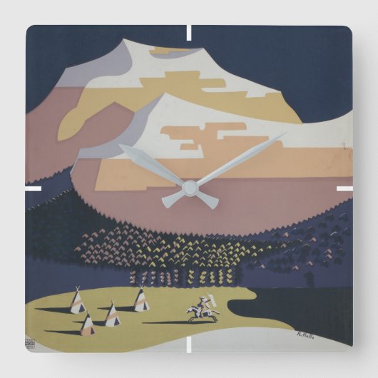 モンタナへの旅行を促進するヴィンテージ旅行ポスター スクエア壁時計 (正面)