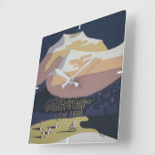 モンタナへの旅行を促進するヴィンテージ旅行ポスター スクエア壁時計 (傾斜)