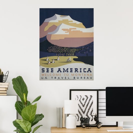 モンタナへの旅行を促進するヴィンテージ旅行ポスター ポスター (ホームオフィス)